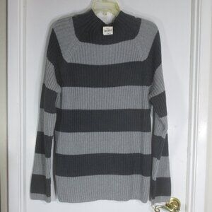 NEW 80s St John's Bay Sweater Gray Striped Thick Cotton Mock-neck Men's size L
